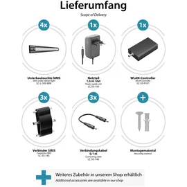 ledscom.de Smarte LED Unterbau-Leuchte SIRIS schwarz matt, WLAN-Controller flach,Smart-Home, Alexa-fähig, je 30cm, je 368lm, warmweiß, 4er Set
