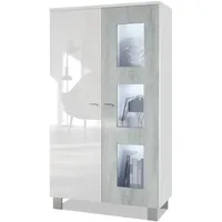Vladon Vitrine, Hellgrau, 71x129x35 cm, Wohnzimmer, Wohnwände, Vitrinenschränke
