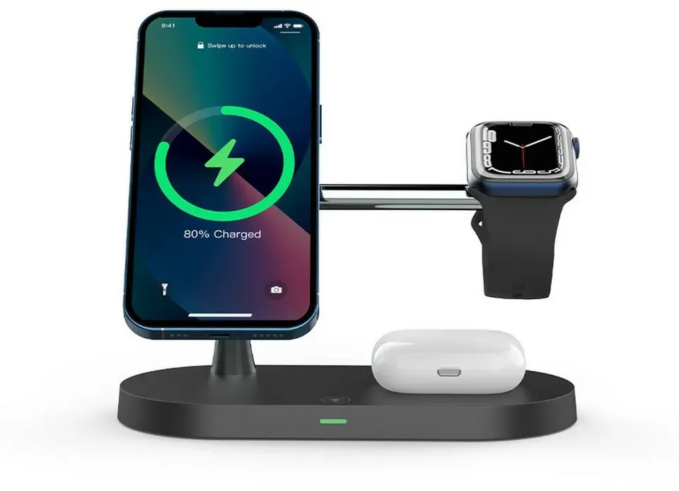 yozhiqu Smartphone-Dockingstation Magnetisches drahtloses Ladegerät für Apple-Geräte - 5 in 1 Design, Schnell, einfach und perfekt kompatibel mit iPhone und iWatch-Serie schwarz