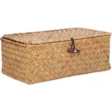 Seegras Aufbewahrungsbox mit Deckel, Handgewebt, Mehrzweck-Organizer für Desktop, Schmuck, Haar-Accessoires,