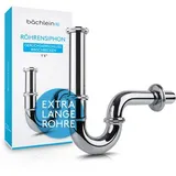 Bächlein Universal Röhrensiphon für Waschbecken & Waschtisch - Ablaufgarnitur, Chrom Siphon inkl. Gummimanschette für Wandanschluss - Geruchsverschluss, Abflussgarnitur