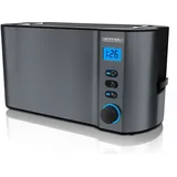 Arendo Toaster, 2 lange Schlitze, für 4 Scheiben, 1500 W, Langschlitz, Brötchenaufsatz, Wärmeisolierendes Gehäuse, Display, grau - Grau