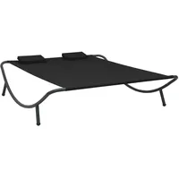 Gecheer Garten Sonnenliege Gartenliege Doppelliege Outdoor-Loungebett für 2 Personen Sonnenbett Outdoor Liege Relaxliege Doppelbett Gartenmöbel Liege Liegestuhl Stoff Schwarz