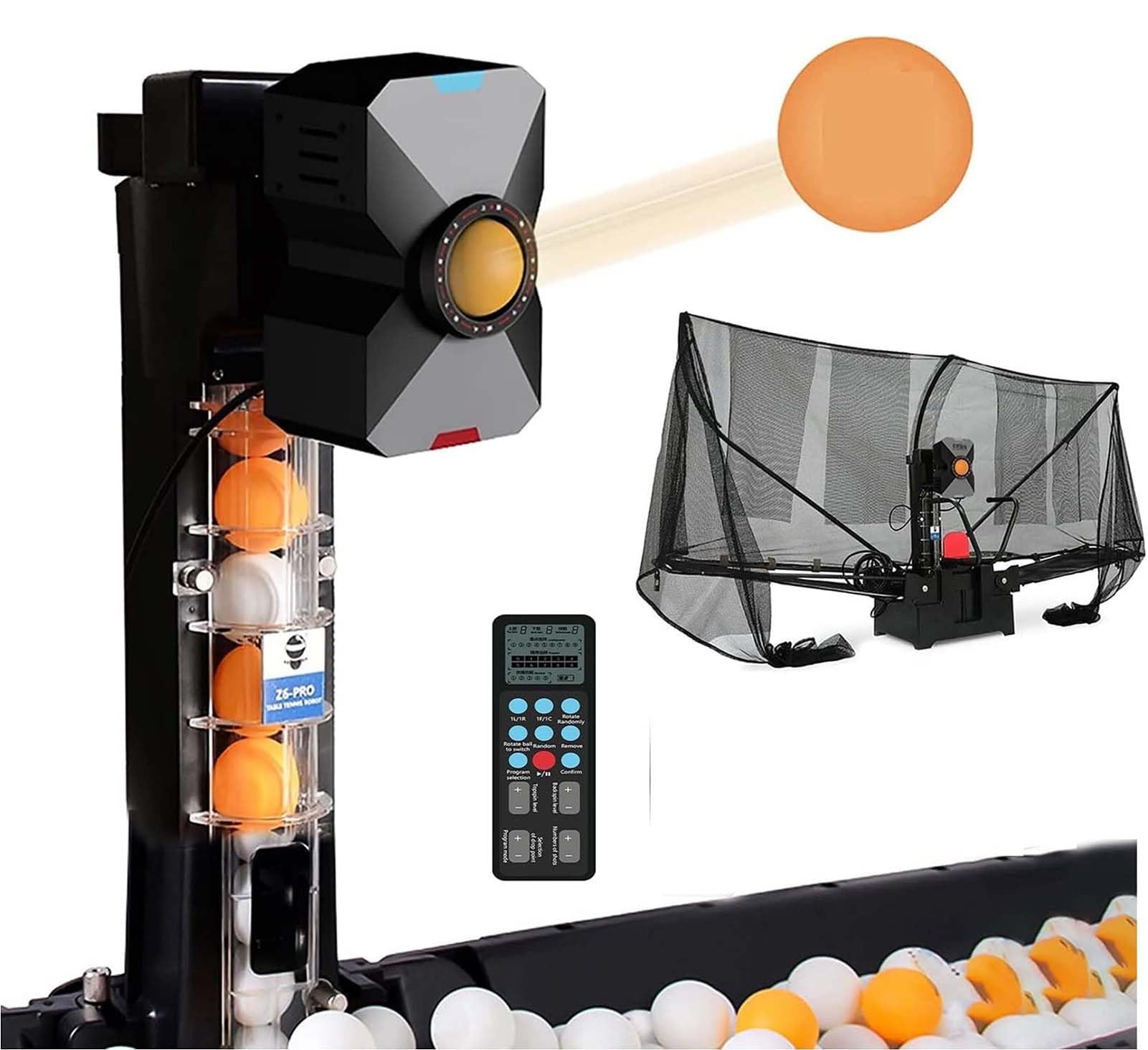 FJAUOQ Automatische Tischtennis Ballmaschine Tischtennis Trainingsroboter Ping Pong Roboter 9 Spineinstellungen Automatic Launcher Recycling-Netzen,001