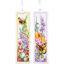 Lanarte Kreuzstich Stickpackung Lesezeichen Flower Power Strauß, Marjolein Bastin, 2er-Set, Zählmuster, 6x20cm