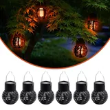 Led Solar Laterne Klein Mit Flammeneffekt - 6er Set - Mini Lampion 9 X 7 Cm Zum Hängen Für Außen - Garten Lampion Deko