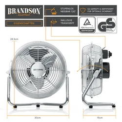 Brandson Retro Bodenventilator 32W, Windmaschine im Chrom Design, Ventilator, 3 Geschwindigkeitsstufen, Standventilator, Tischventilator