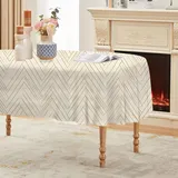 Geometrie Tischdecke Ovale 240x140 cm, Fleckabweisende Abwaschbare Tischdecke mit Abstrakt Muster, Beige Gartentischdecke, Für Küche, Esszimmer, Party -AAa1