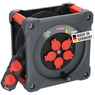 Brennenstuhl Professional Baustellen-Kabeltrommel mit Powerblock KC 3200 5 (33+5m, H07RN-F 3G2,5 Kabel in schwarz, 5 Schutzkontakt-Steckdosen, ständiger Einsatz im Freien, Made in Germany)