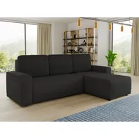 Sofnet Ecksofa Roma L mit Schlaffunktion und Bettkasten - Cord Stoff - L-Form Couch, Polstersofa, Schlafsofa, Sofagarnitur (Schwarz (Poso 135))
