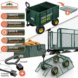 GARDEBRUK® Transportwagen 550kg Belastbar Profilräder Luftbereift Lenkachse Plane Bollerwagen Handwagen Gartenwagen