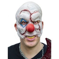 Wizardo Verkleidungsmaske Vernarbter Horrorclown kinnlose Maske, Grausame Horrorclownmaske aus Latex für Halloween und Gruselevents weiß