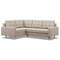 mebligo Ecksofa mit Schlaffunktion, Wendekissen, Otomane, Bettkasten, Beige - Beige