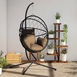 vidaXL Hängesessel Ei-Design Rattan 0 x 0 x 0 cm Taupe mit Kissen
