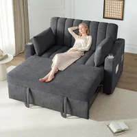 Merax Schlafsofa 2-Sitzer Sofa mit Schlaffunktion, Klappbares 3-in-1 Schlafcouch mit Verstellbarer Rückenlehne, 2 Getränkehalter und Armlehnentaschen, aus Samt, Grau 136 x 75.5 x 84cm