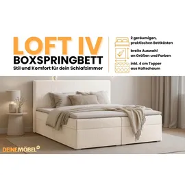 dein schlaf 24 BOXBETT LOFT IV 180/200 Cord Creme mit Taschen-Federkernmatratzen 7 Zonen H4 - Creme