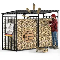 lawa living and lifestyle Kaminholzregal Metall 300 x 105 x 185 cm Außen mit Dach Schwarz