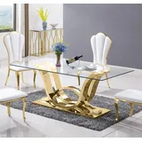 Bador Decoration Design Esstisch Edelstahl Tempered Glas Tisch Esszimmer Tisch Gold 180x90 cm