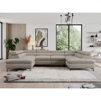 MKS MÖBEL Ecksofa PEDRO U, Set, Zwei Bettkästen, Wellenfedern, Metallbeine, große U-förmige Ecke, Schlaffunktion, mit verstellbaren Kopfstützen beige