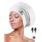 Reymand Badekappe Damen für Langes, Dickes Haar, Silikon Badehaube in 3 Größen für Dreadlocks, Zöpfe, Extensions und Afros, wasserdichte Bademütze für Erwachsene Badekappen Damen Herren(Weiß-XL)