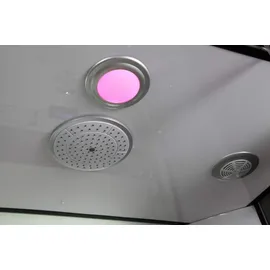 purehaven Dampfdusche und Infrarotsauna 145x90 cm mit Aluminiumrahmen komplettem Zubehör Tropenbrause Sitzfläche Radio Massagefunktion Schwarz/Weiß - Schwarz/Weiß