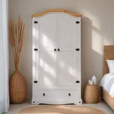 Kleiderschrank CAMPO mit Türen & Schublade weiß/natur lackiert - Schrank gefertigt aus Kiefer Massivholz mit 1 Kleiderstange & 2 Einlegeböden. - Weiß