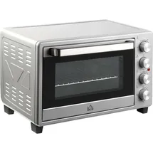 Homcom Minibackofen 32L 1600W Elektrischer Mini Ofen mit Schlackenauffangwanne Metall Edelstahl Glas Silber 52,2 x 38,1 x 33,5 cm