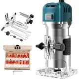 Oberfräse 800w Elektrische Holzfräse 6,35mm Durchmesser, 28000 U/min Einhandfräse Kantenfräse Variable Geschwindigkeite Inkl. 15pcs 1/4" Fräsen Cuter Set, Ideal Für Holzbearbeitung