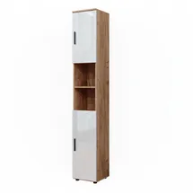 Vicco Badschrank Irma Eiche Weiß Hochglanz modern 30x192 cm mit Türen und Offenen Fächern