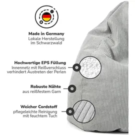 mokebo Sitzsack Der Tagträumer Cord 180 x 80 x 80 cm Grau mit Hocker