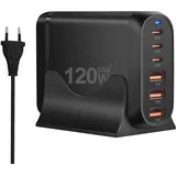 Reagle GaN 120W USB-C & USB-A Ladegerät – 6-in-1 Schnellladegerät für Laptop, iPhone, MacBook, Tablet – Power Delivery 65W, Quick Charge 3.0, Multiport Ladeadapter mit Sicherheitsfunktionen