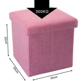 Intirilife Faltbarer Sitzhocker 30x30x30 cm in KIRSCHBLÜTEN PINK - Sitzwürfel mit Stauraum und Deckel aus Stoff in Leinen Optik - Sitzcube Fußablage Aufbewahrungsbox Truhe Sitzbank