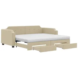 vidaXL Tagesbett Ausziehbar mit Schubladen Creme 100x200 cm Stoff