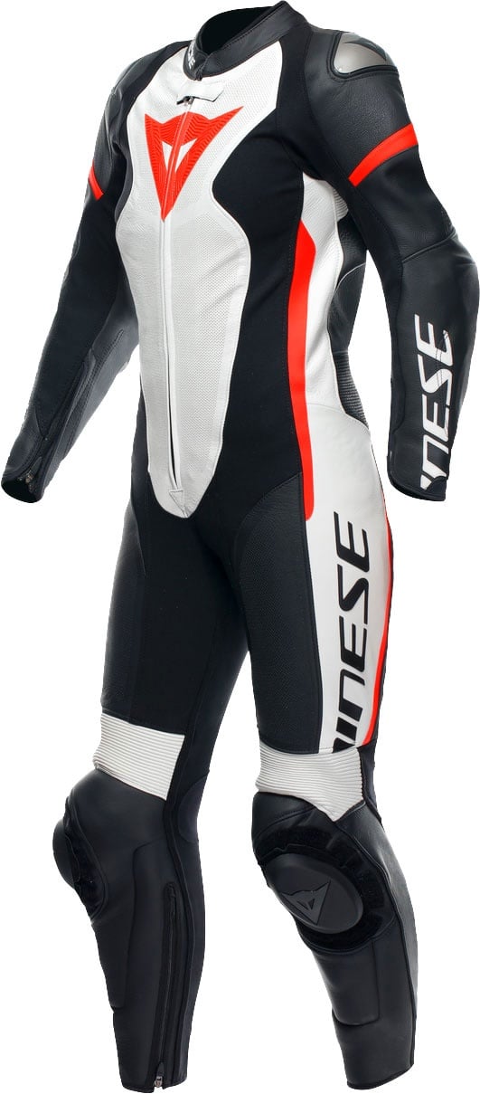 Dainese Grobnik, costume en cuir 1pcs. perforé femmes - Noir/Blanc/Rouge Néon - 54