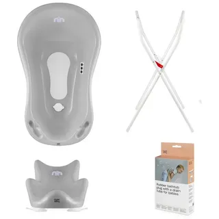 Hylat Baby Babybadewanne Hylat Baby Badewanne Set - für Neugeborene und Babys – Motiv Yeti, (4-teiliges SET, 4-tlg), Babywanne, Sitz, Ständer, Abfluss – Grau grau