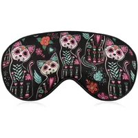 Neuartige Verdunkelungs-Augenmaske, Blumen-Tag der toten Katze, Kätzchen, Zuckerschädel, Schlafmasken, Schlafmaske, Augenbinde, Augenschutz, Augenschutz mit verstellbarem Riemen, für Männer, Frauen,