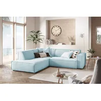KAWOLA Sofa SAMU Ecksofa Cord hellblau Recamiere links -