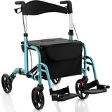 Costway Rollator faltbar und leicht mit Sitz 2 in 1 Gehhilfe blau