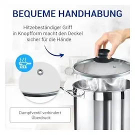 Vioks Glasdeckel universal 16cm Dampfaustrittsöffnung Topfdeckel mit Knopfgriff