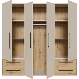 Forte Drehtürenschrank Mokkaris 205,9 x 200,1 x 58,8 cm Beige/Khaki