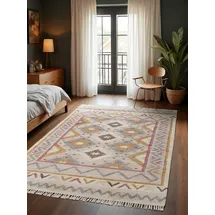 ELLE DECORATION Kelim Imani Juteteppich 200 x 300 cm Beige/Creme Multifarben