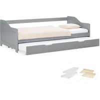 Homestyle4u Ausziehbett Grau Holz, Kiefer, 90x200 cm Schlafzimmer, Betten