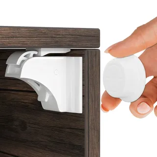 Hoffenbach Magnetische Kindersicherung ohne Bohren mit 20 Schlösser+4 Schlüssel, weiß