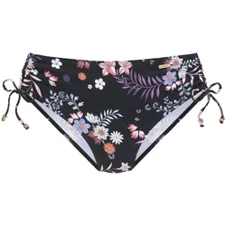 Bikini-Hose SUNSEEKER "Bettie", Damen, Gr. 36, N-Gr, schwarz (schwarz bedruckt), Microfaser, Polyamid, Microfaser, bedruckt, floral, Badehosen, an den Seiten zu regulieren