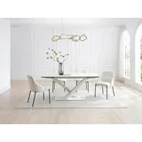 Esstisch ausziehbar - 6 bis 10 Personen - Sicherheitsglas, Keramik & Metall - Marmor-Optik Weiß - MALATA von Maison Céphy - Weiß