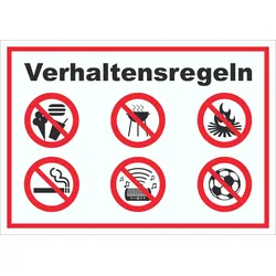 Schild Verhaltensregeln Verbote A3 Rückseite selbstklebend