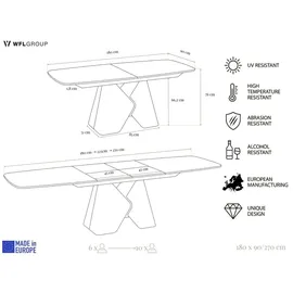WFL GROUP Vanta 180 x 76 x 90 cm ausziehbar Dunkelgrau