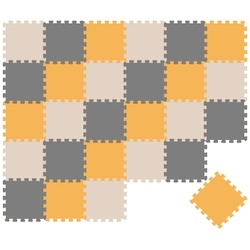 LittleTom Puzzlematte 27 Teile Baby Kinder Puzzlematte ab Null - 30x30cm, Grau Beige Gelb bunt
