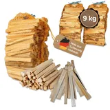 Landree Anfeuerholz, Anzündholz 9 kg (3 Netze a 3 kg) ca 20cm Scheitlänge, Nadelholz, trockenes und sofort einsetzbares Brennholz für Kamin und Ofen, Qualität aus Schleswig Holstein