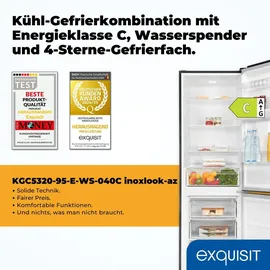 GGV Exquisit Exquisit Kühl-Gefrierkombination KGC5320-95-E-WS-040C inoxlook-az | Nutzinhalt: 313 L | Wasserspender | 4*-Gefrieren | Alarm-Funktion | 4 Glasablagen - Schwarz